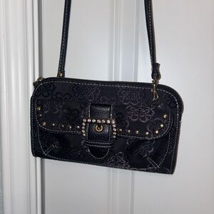 Kathy Van Zeeland Black Crossbody wallet with Studded Buckle Detail